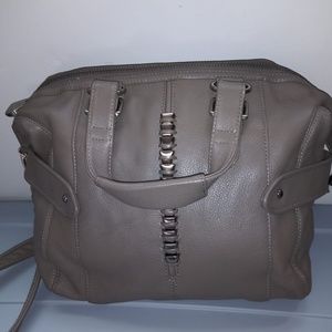Gray leather satchel shoulder bag